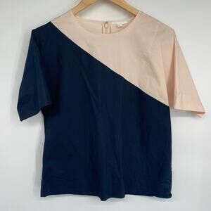 COS Top Women’s 6 Colorblock Contemporary Navy & Peach Diagonal Preppy Career